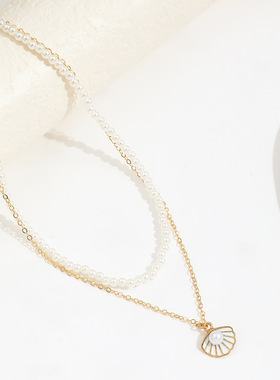 Stylish Baroque imitation pearl shell splice clavicle chain