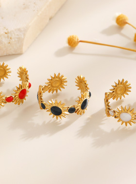 Niche design feel simple opening stitching drop glaze ring