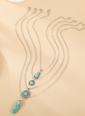 波西米亚绿松石叠戴女人造宝石