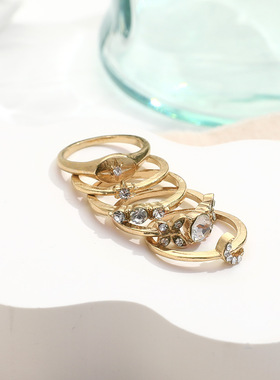 个性时尚镶钻叠戴戒指套装