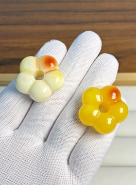 热销爆款非天然琥珀蜜蜡双俏色小花散珠DIY文玩配饰套装