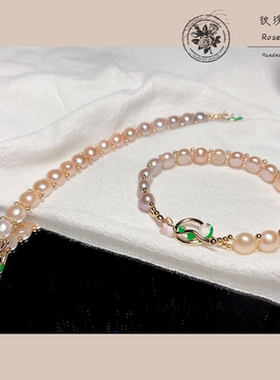 《芭蕾》淡水珍珠渐变编织手链郁金香元素复古优雅
