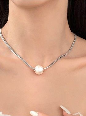 时尚风气质双层叠戴大珍珠项链女大气ins风小众设计感高级锁骨链