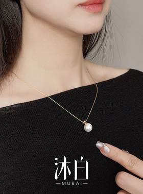 沐白MU夸张长款925纯银珍珠项链
