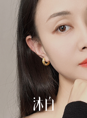 沐白MU经典菱格纹925银圆圈耳环