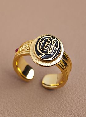 道家符文戒指金光咒925银镀金护身符男女通用活口戒指