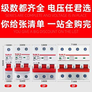 TALY泰力基业家用220V空气开关1/2P/3P三相空开380v小型断路器63A