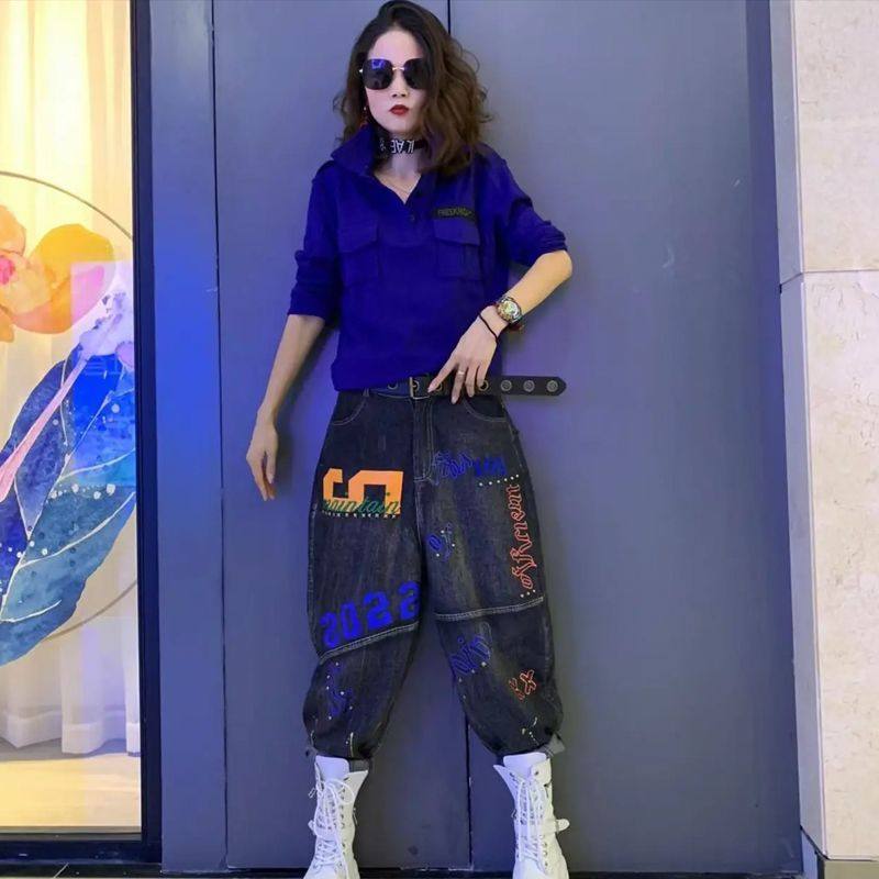 欧货POLO领长袖秋新款时尚修身寸衫搭印花钉珠哈伦裤宽松俩件套,淘宝优惠券,粉丝福利购,淘宝优惠卷