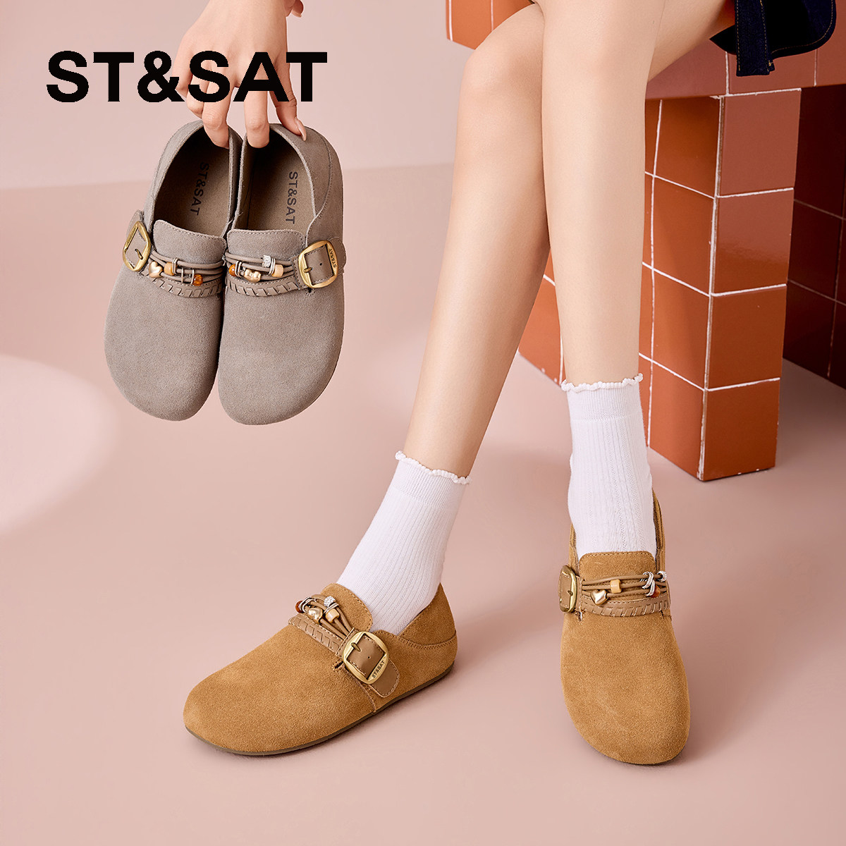 星期六全包勃肯鞋女2026春秋新款搭扣一脚蹬圆头休闲单鞋乐福鞋,淘宝优惠券,粉丝福利购,淘宝优惠卷