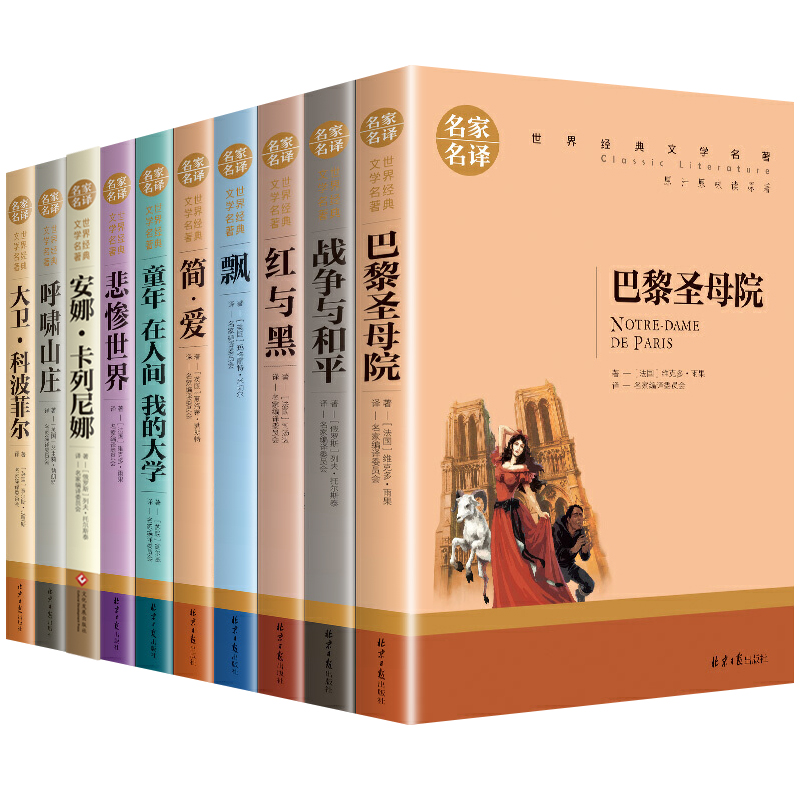 全10册世界经典文学名著名家名译安娜卡列尼娜简爱红与黑战争与和平巴黎圣母院飘悲惨世界呼啸山庄小学生课外书籍世界名著