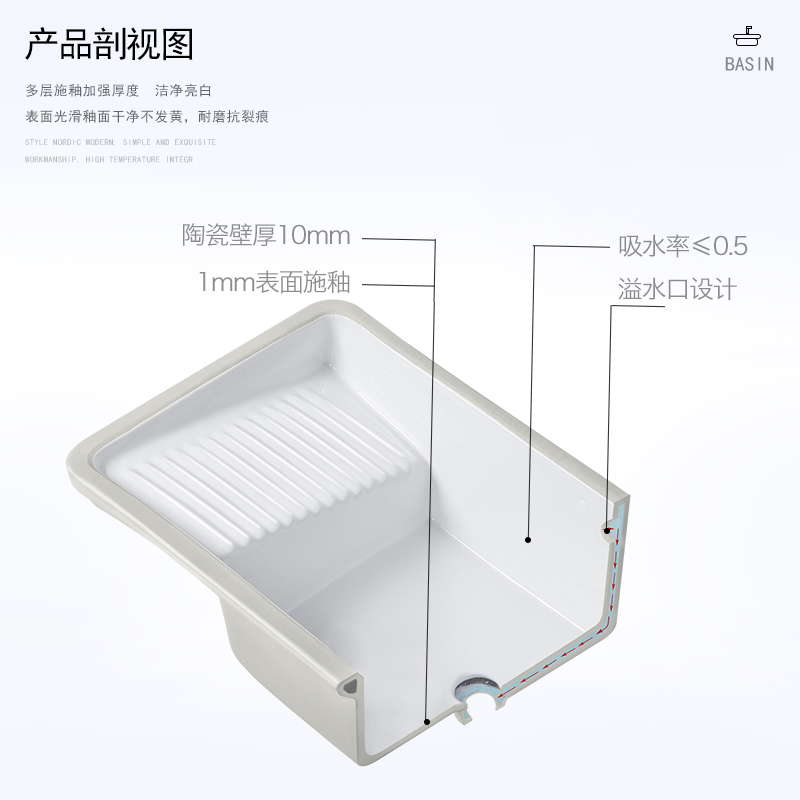 新款陶瓷洗衣盆带搓衣板阳台家用水槽一体台下洗手盆洗衣池单池-图0