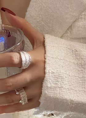 小众高级感925纯银褶皱链条戒指