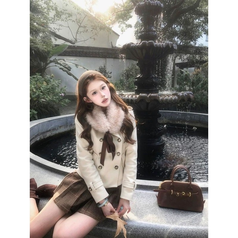 秋冬新款气质英伦风高级感套装小香风双排扣外套高腰百褶裙两件套,淘宝优惠券,粉丝福利购,淘宝优惠卷