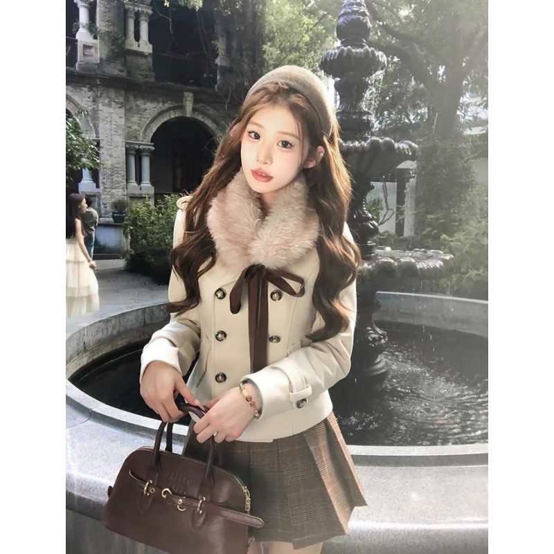 秋冬新款气质英伦风高级感套装小香风双排扣外套高腰百褶裙两件套,淘宝优惠券,粉丝福利购,淘宝优惠卷