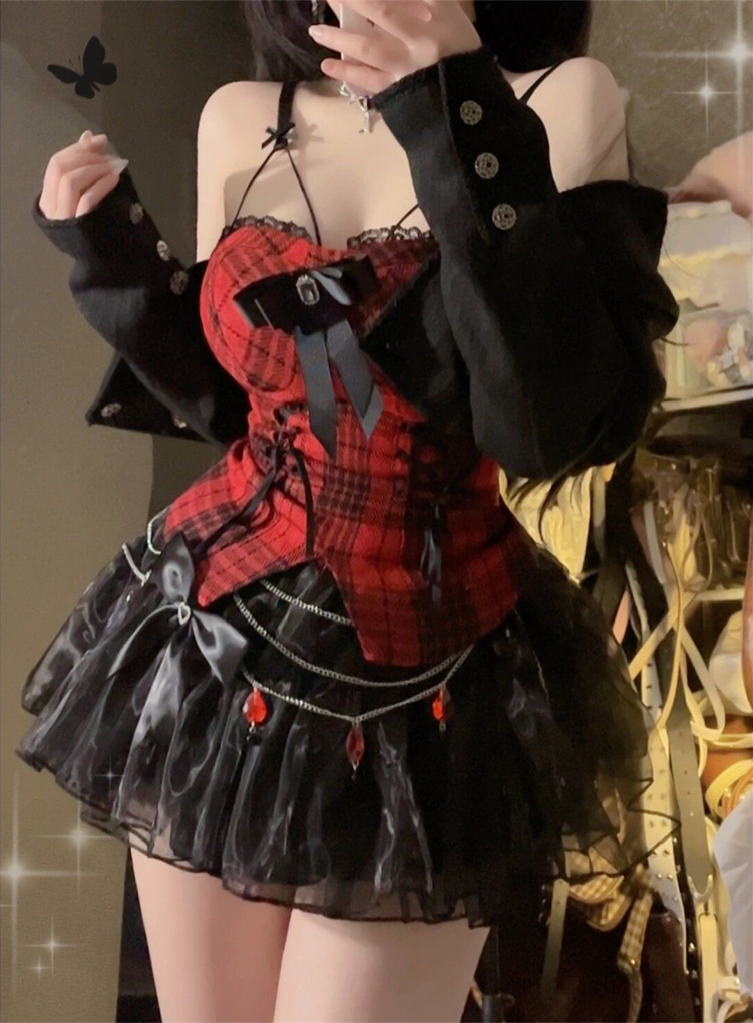 复古辣妹格纹抹胸气质西装外套女小香风高腰性感蓬蓬短裙秋冬套装,淘宝优惠券,粉丝福利购,淘宝优惠卷