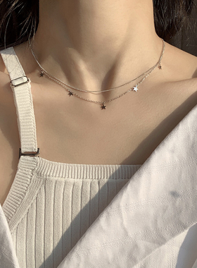 双层星星925纯银项链女ins小众冷淡风日韩网红气质百搭短款锁骨链
