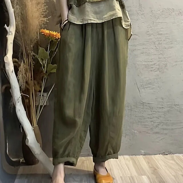 ສິ້ນຝ້າຍແລະ linen ປອມສອງສິ້ນແລະກາງເກງ harem slimming ຊຸດສອງສິ້ນ