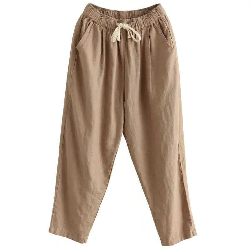 单/两件纯棉夏新款复古萝卜裤子女哈伦裤宽松纯色百搭休闲九分裤,淘宝优惠券,粉丝福利购,淘宝优惠卷