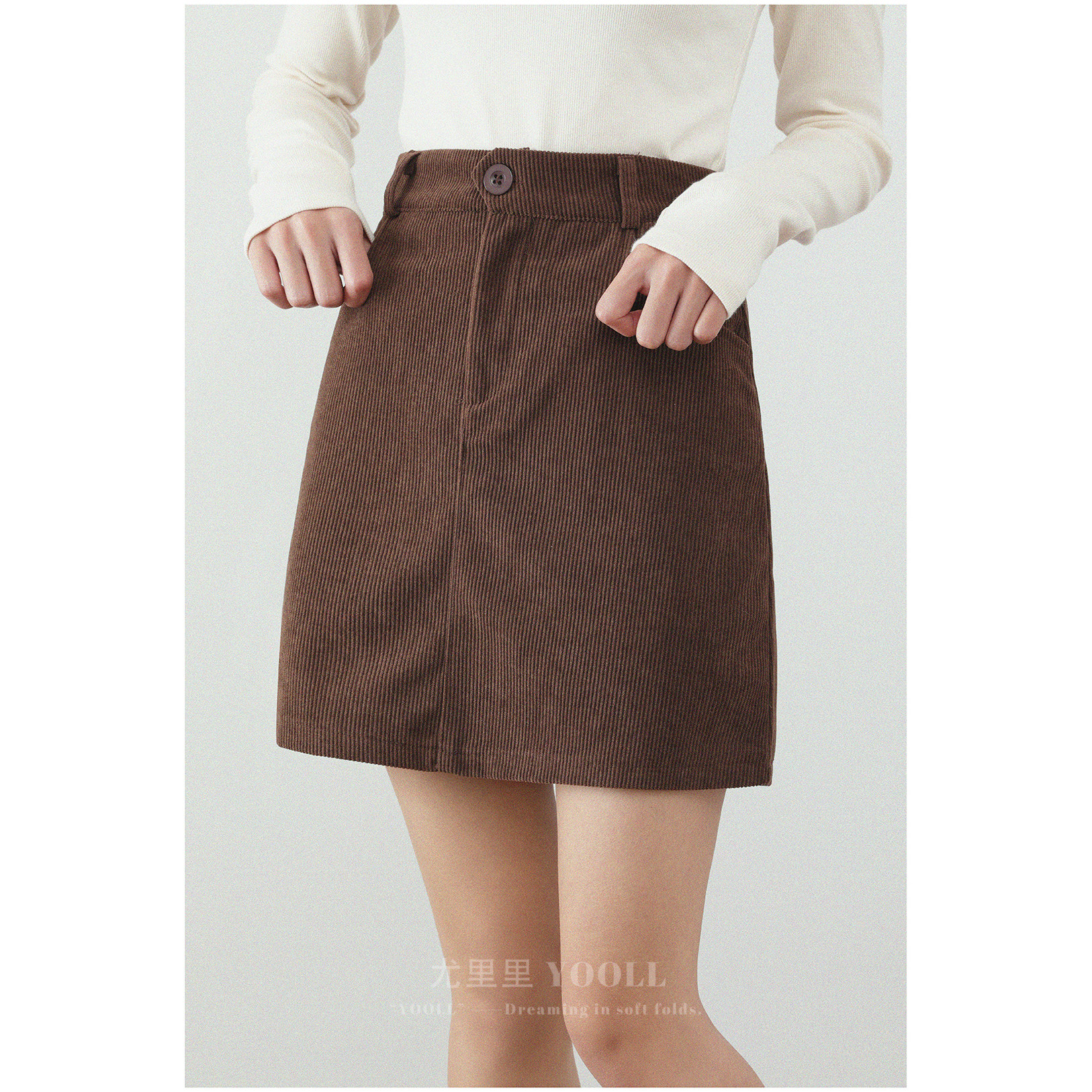 纯色复古灯芯绒包臀半身裙气质中裙女秋冬新款小个子A字裙五分裙,淘宝优惠券,粉丝福利购,淘宝优惠卷