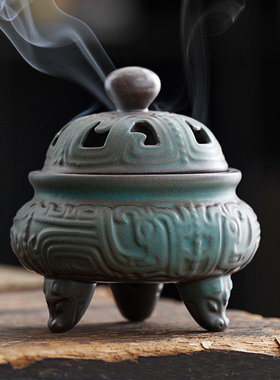 盘香炉三足仿古青铜纹香炉