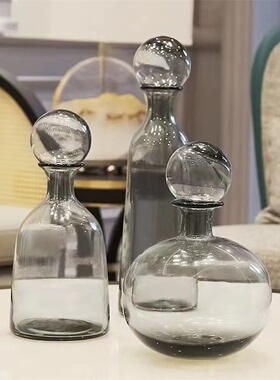 极简轻奢风玻璃花瓶客厅装饰插花北欧创意玄关桌面软装样板间摆件