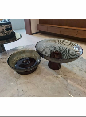 现代轻奢拼色果盘家用水果盘玻璃客厅桌面茶几零食糖果盘高脚托盘