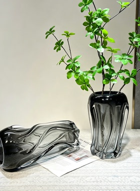现代轻奢风玻璃花瓶高级感插花器家居玄关简约装饰创意摆件样板间