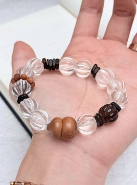 天然白水晶南瓜珠手链女款单圈时尚百搭饰品礼物送女友闺蜜生日