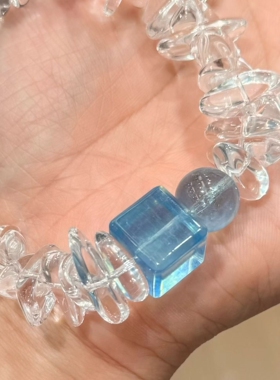 天然白水晶随行碎石海蓝宝手链