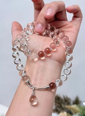 双a等级10mm左右珠径 白水晶牛鼻孔项链s925银扣头 白水晶小水滴