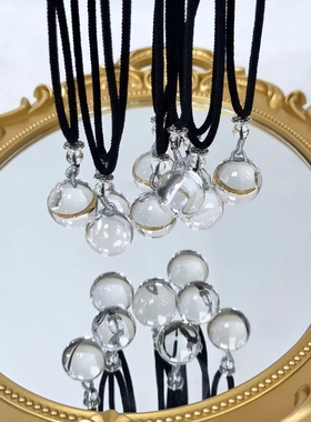 天然白水晶净体大珠径锁骨吊坠项链黑色蜡绳圆环项链吊坠毛衣链