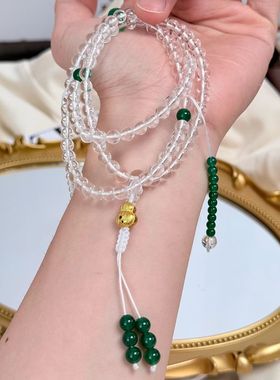 天然白水晶手链女款佛珠念珠手串饰品礼物送女友闺蜜生日礼物