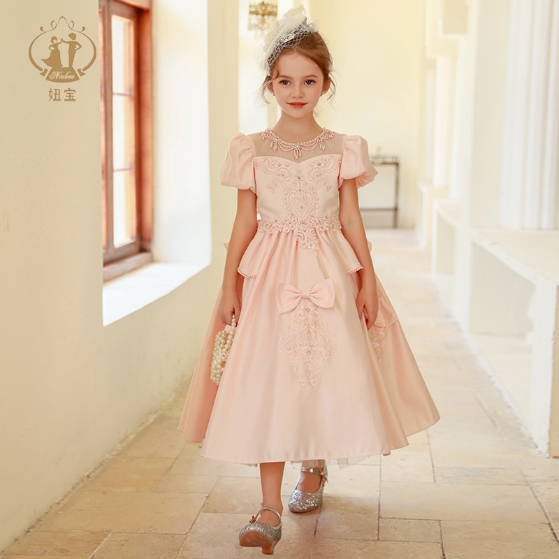 轻奢小众高端女童缎面礼服花童婚礼主持人生日钢琴演奏儿童演出服,淘宝优惠券,粉丝福利购,淘宝优惠卷