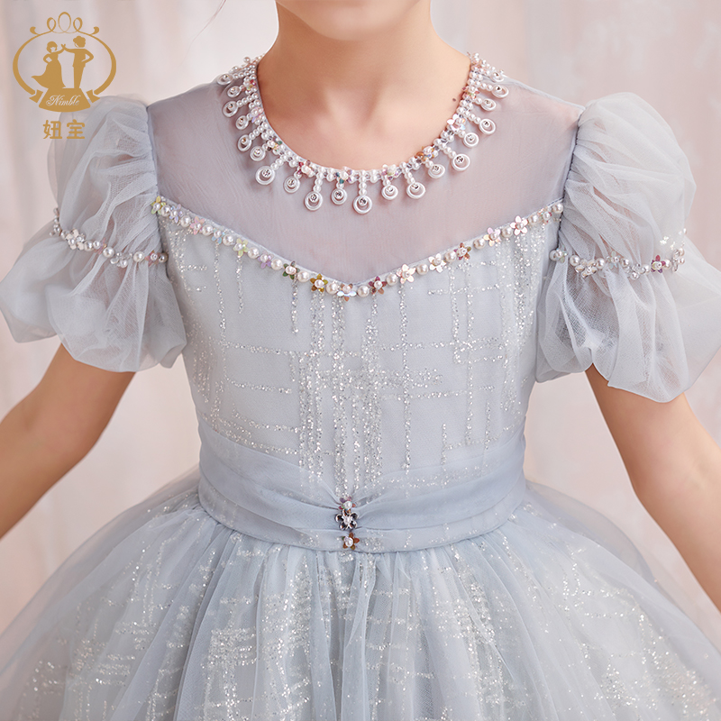 女童礼服轻奢小众高端儿童演出服主持人钢琴演奏小女孩生日公主裙 - 图0