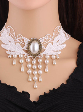 蕾丝黑白色流行短款颈链