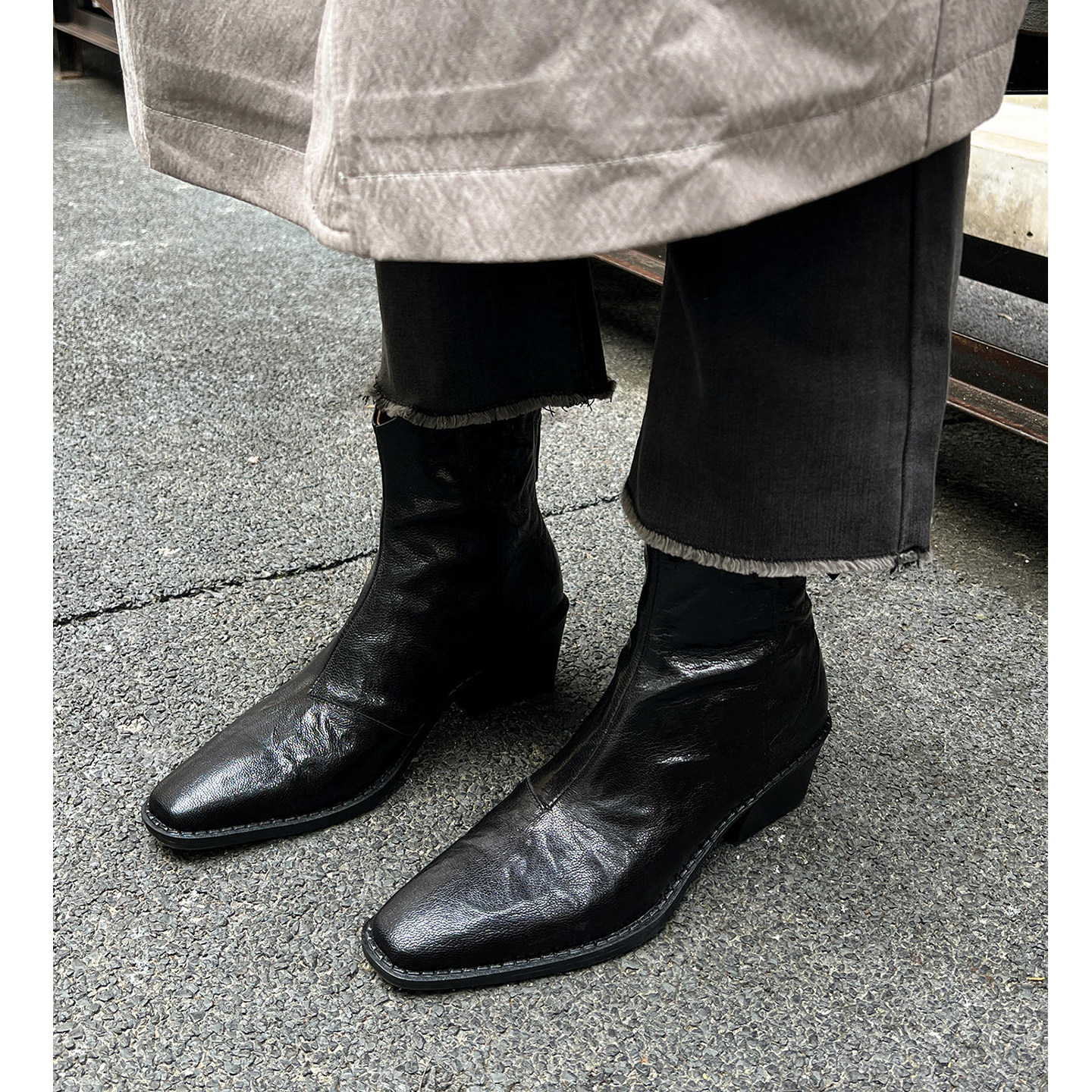 Kmeizu巨显瘦~5.5cm粗跟羊皮短靴女秋冬V口西部靴后拉链及踝马靴,淘宝优惠券,粉丝福利购,淘宝优惠卷