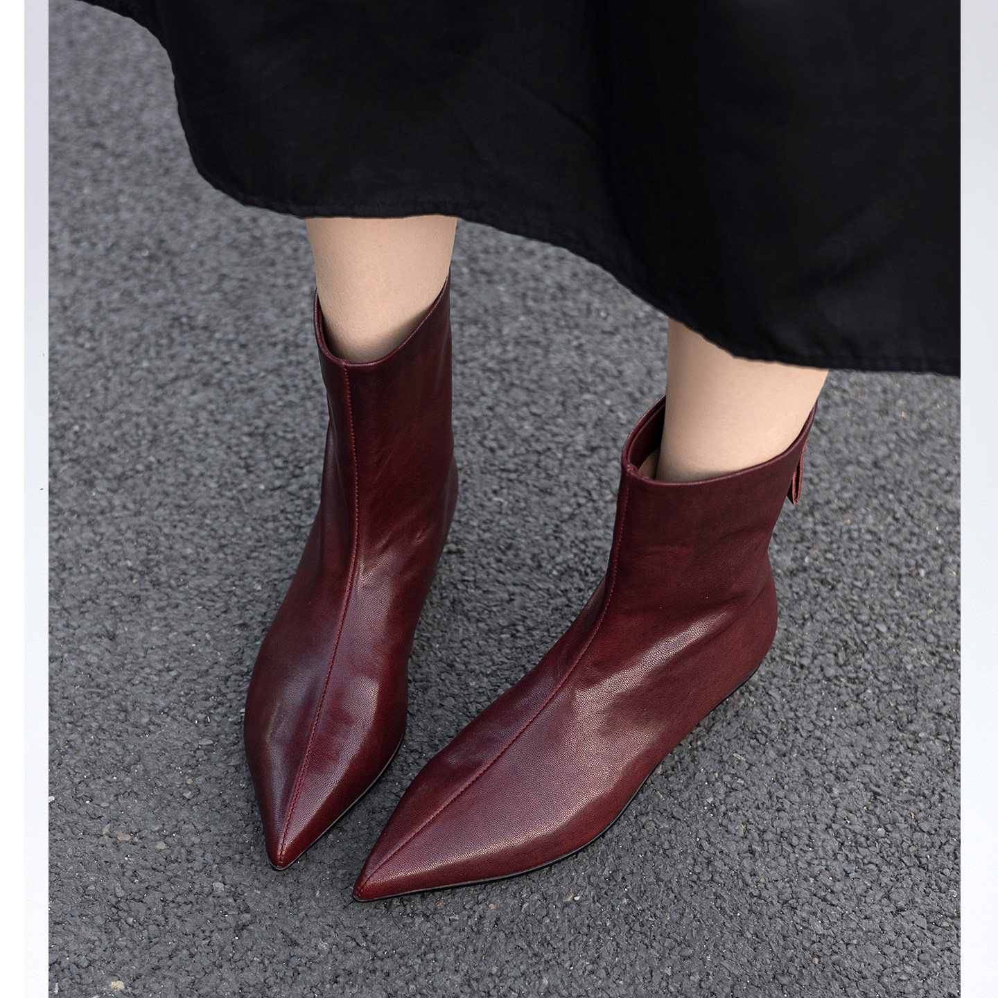 Kmeizu巨显瘦~3cm低跟尖头短靴女秋冬后拉链及踝时装靴真皮马丁靴,淘宝优惠券,粉丝福利购,淘宝优惠卷