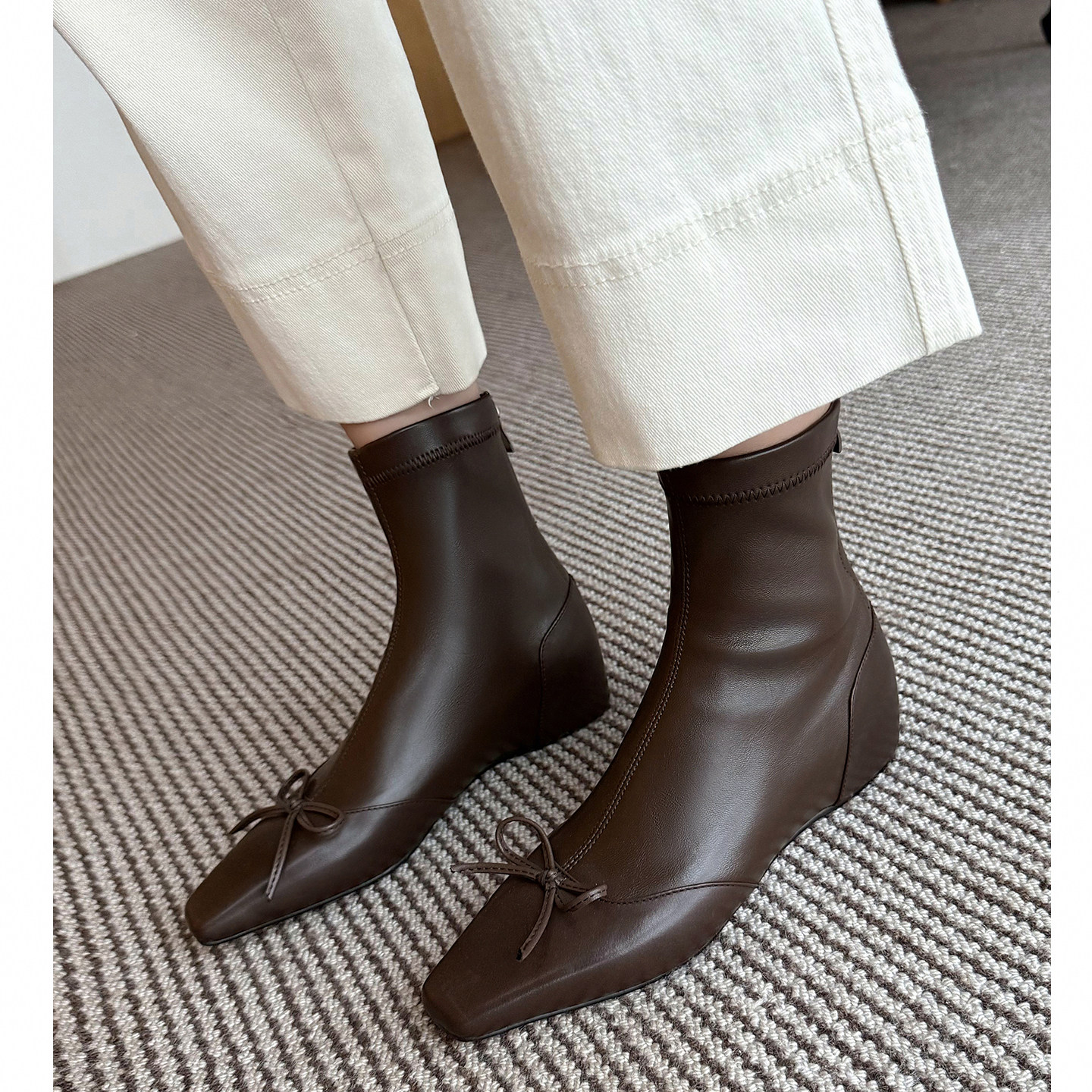 Kmeizu巨显瘦~4cm内增高短靴女秋冬甜妹蝴蝶结简约骑士及踝弹力靴,淘宝优惠券,粉丝福利购,淘宝优惠卷