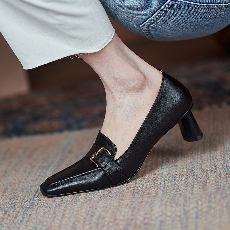 巨舒服！软皮单鞋女春夏2021新款乐福鞋中跟小皮鞋法式优雅高跟鞋,淘宝优惠券,粉丝福利购,淘宝优惠卷