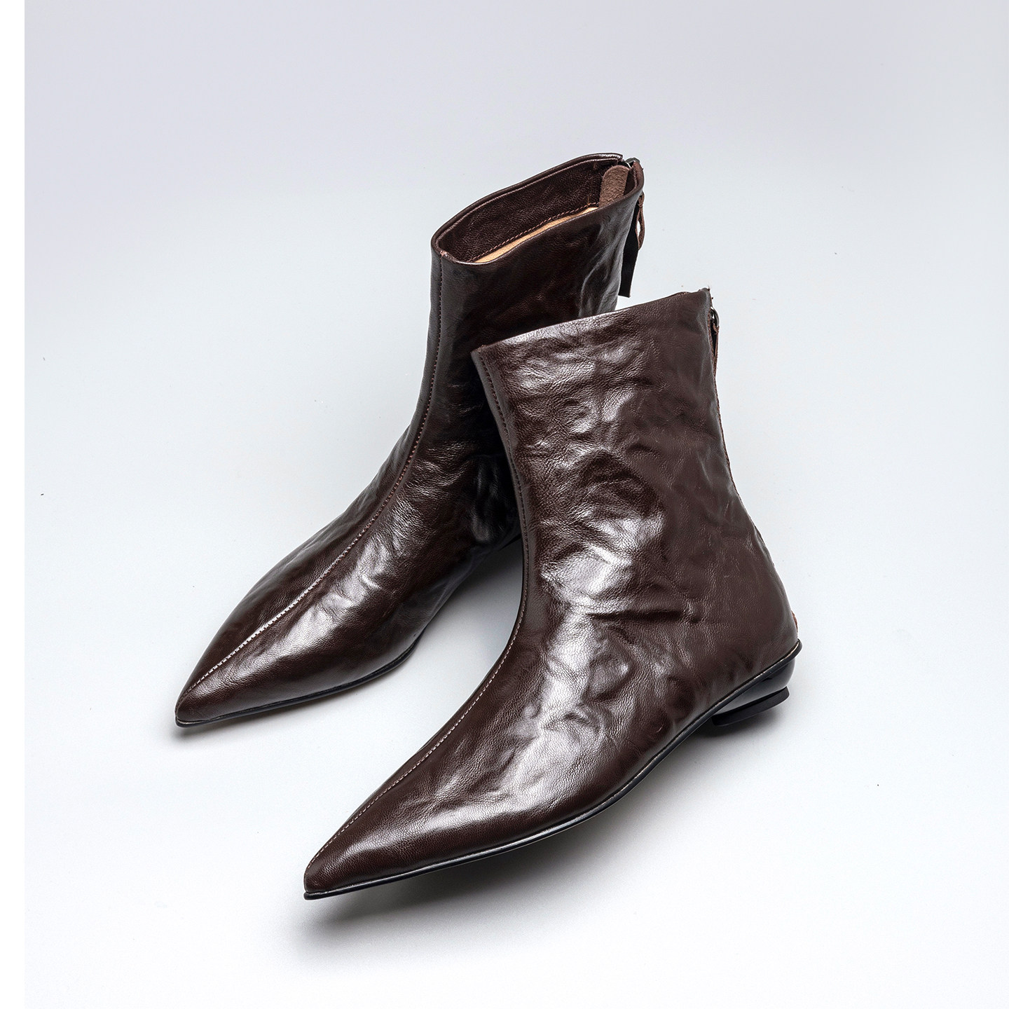 Kmeizu巨显瘦~3cm低跟尖头短靴女秋冬后拉链及踝时装靴真皮马丁靴,淘宝优惠券,粉丝福利购,淘宝优惠卷