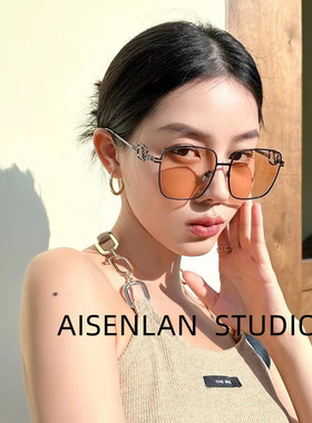 方框渐变黄太阳镜男欧系