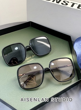 大脸显瘦章若楠简约风方形墨镜