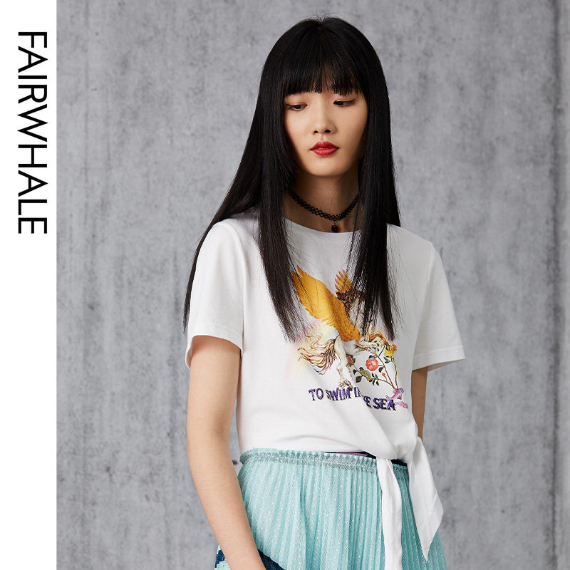 马克华菲女装2020夏新款白飞马t恤 易崴迅服饰T恤