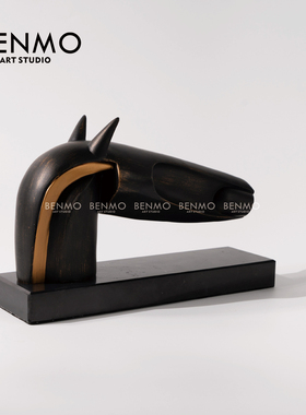 本墨 现代新中式样板房马头摆件抽象动物如意马桌面书柜摆件