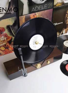 本墨 现代轻奢仿真立式黑胶唱片机留声机创意摆件桌面玄关装饰品