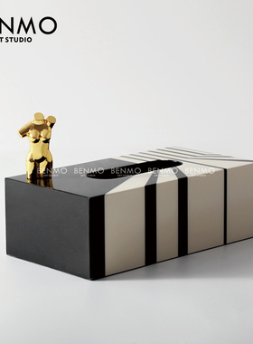 本墨 中黑白简约创意高级MDF抽纸盒样板房酒店餐厅客厅桌面收纳盒