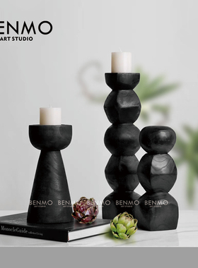 本墨 侘寂现代艺术花器装饰摆件 居家客厅样板房餐厅烛台软装饰品