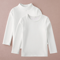 Children White Undershirt Pure Cotton Plus Suede Autumn Winter Long Sleeves Middle Collar T-Shirt Male Girl Semi-High Collar Thickened Warm Clothing