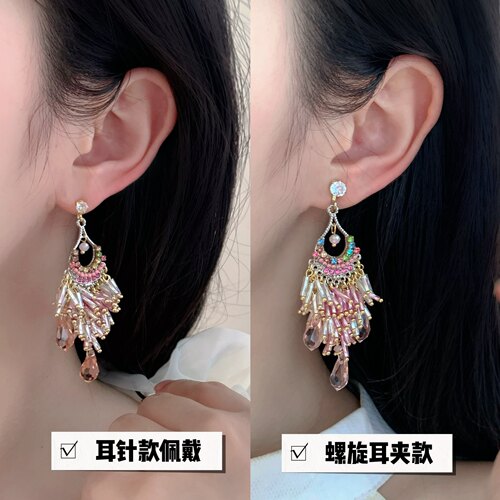 Minky「水晶面纱」复古重工民族风耳饰螺旋耳夹无耳洞女耳钉纯银 - 图0