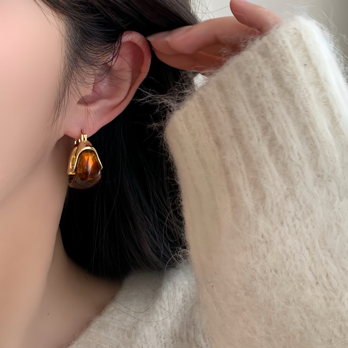 「琥珀余晖」美拉德耳饰蚊香盘耳夹女无耳洞耳扣轻奢复古耳环气质,淘宝优惠券,粉丝福利购,淘宝优惠卷